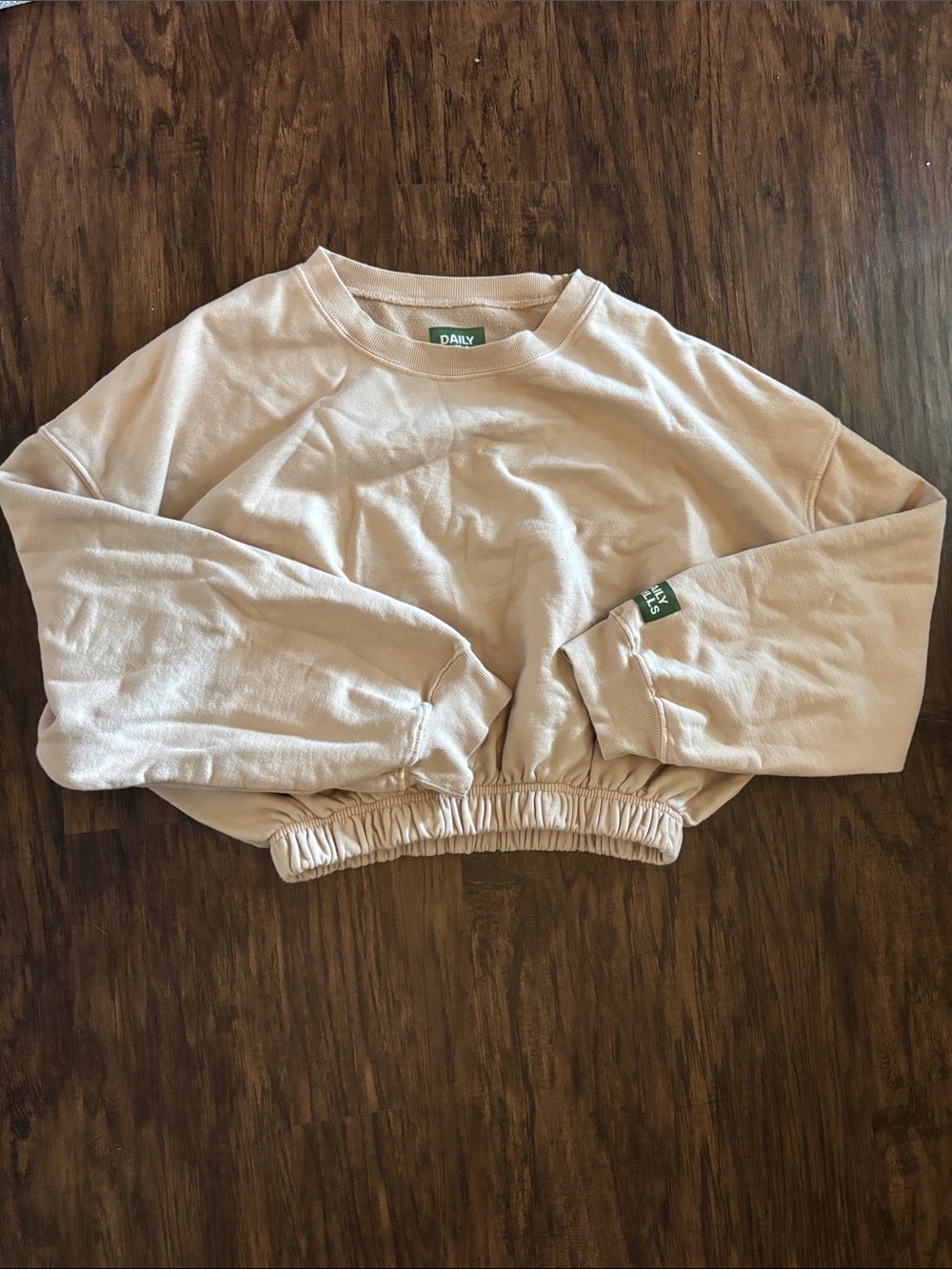 Daily Drills Beige Crewneck with Green Logo Tag